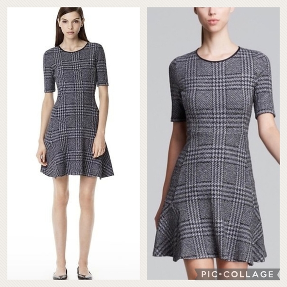 Theory Gray Glen Plaid Nikay Stretch Fit and Flare Dress - Picture 12 of 12